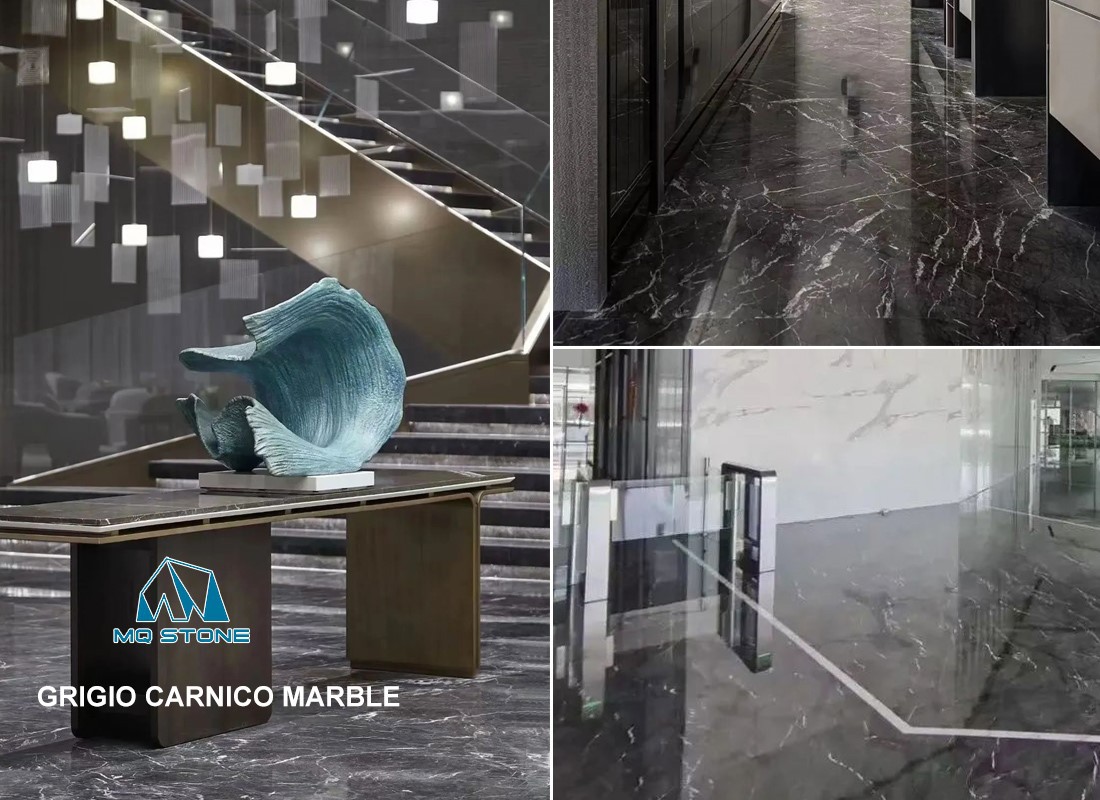 Progetti di pavimentazione in marmo Grigio Carnico per hall di edifici e hotel